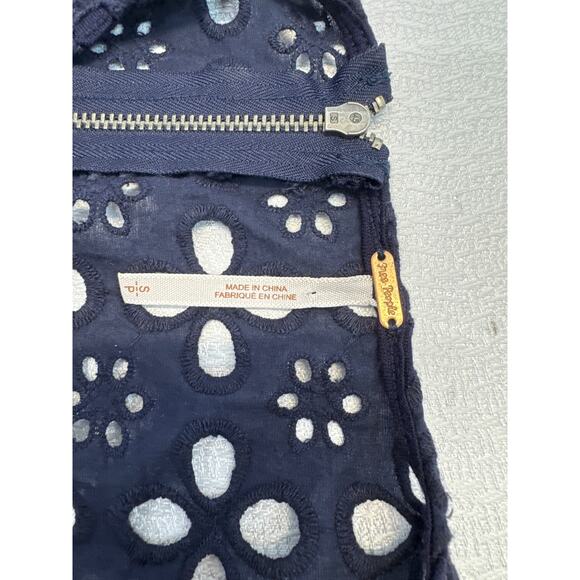 Free People Sleeveless Navy Lace & Stripe Print Zip Back Top women sz S - Picture 6 of 8